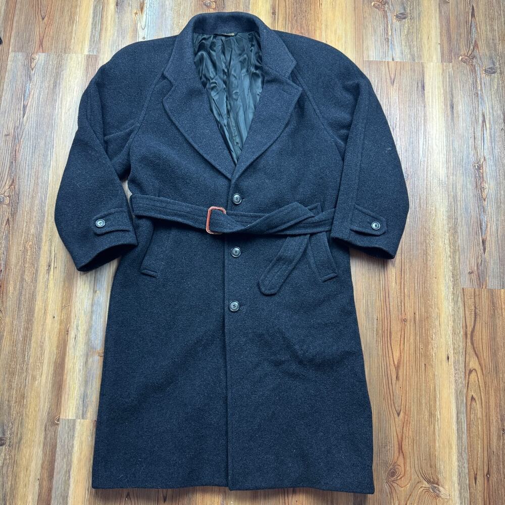 Mario Valente Coat Mens 36s Wool Cashmere Belted Lined Italy Grey Gray Trench